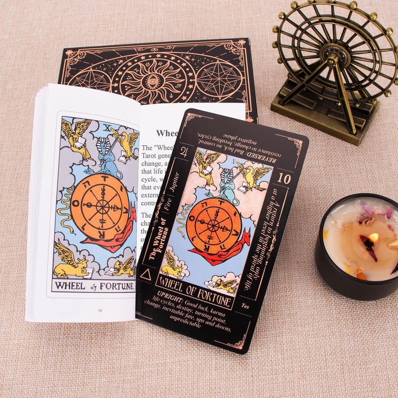 KLEDERY Tarot Cards for Beginners, Classic Tarot Deck with Meanings, Durable Cards with Guide Book, Black - Image 4
